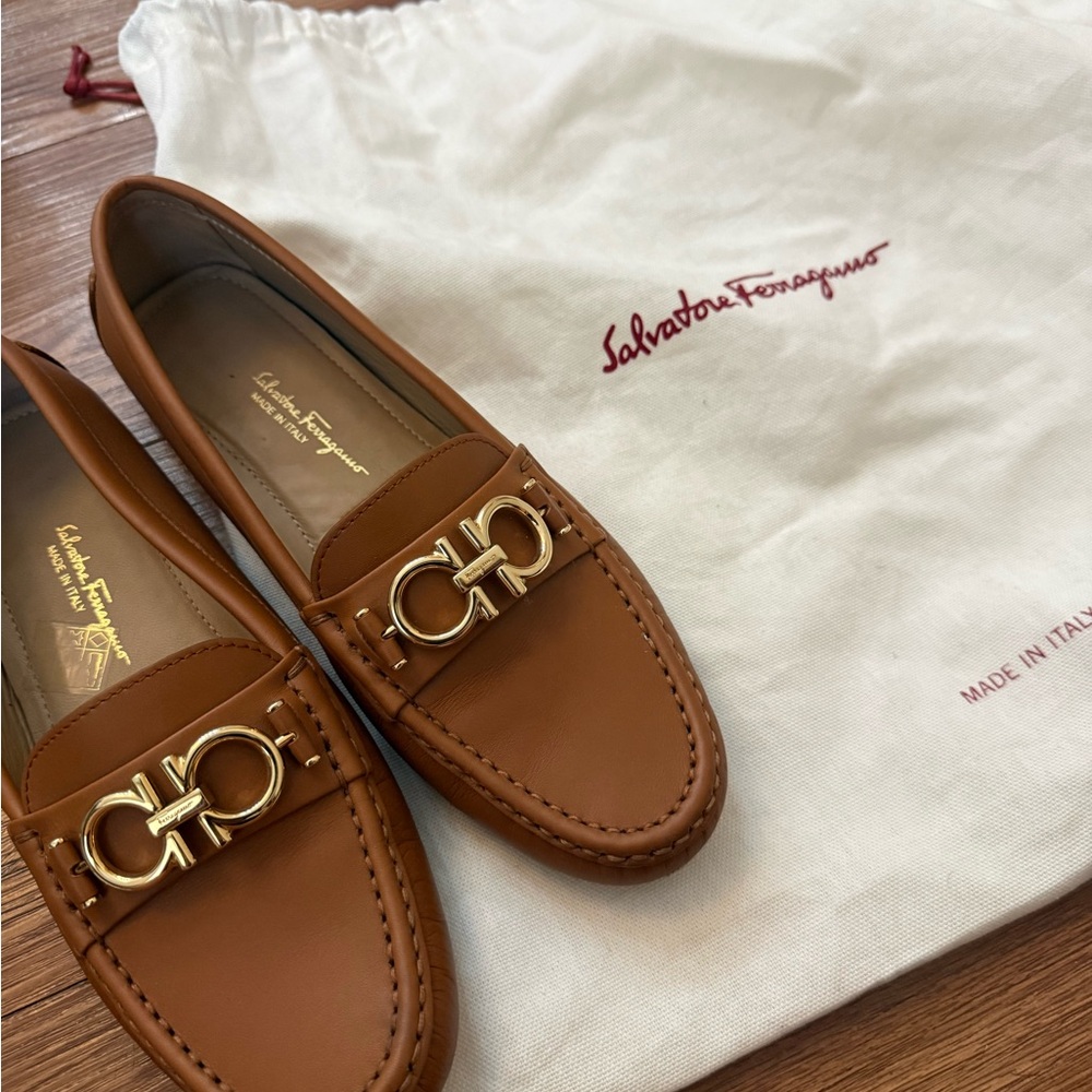 Salvatore Ferragamo Tan Loafers with Gold Accent